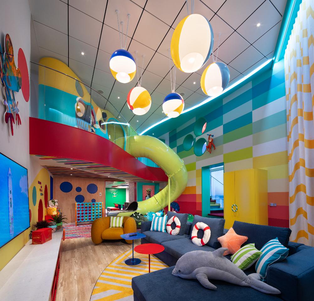 Three-level Ultimate Family Townhouse living room with in-suite slide and beach-ball lighting