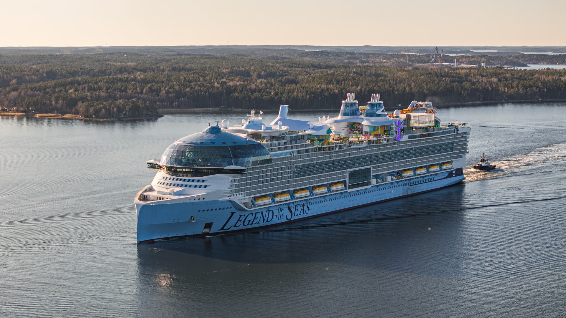 Legend of the Seas at sunrise during sea trials off the Finnish coast